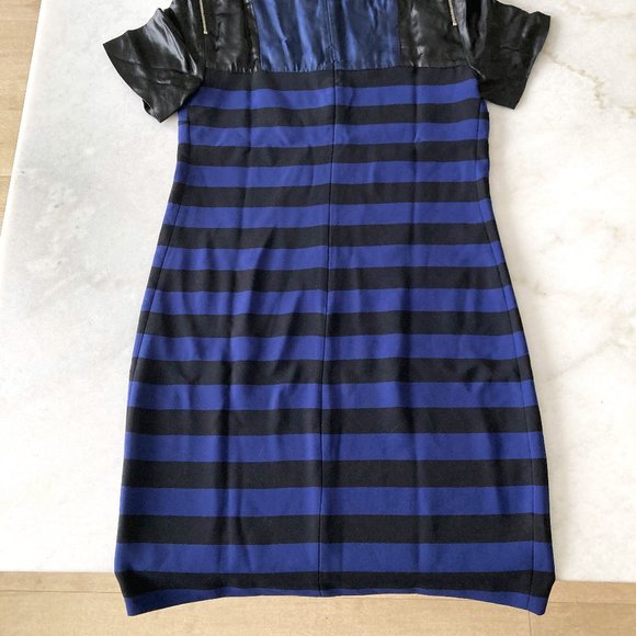 Sandro black & blue striped short sleeve dress, zipper detail, round neck (L) - Picture 4 of 6